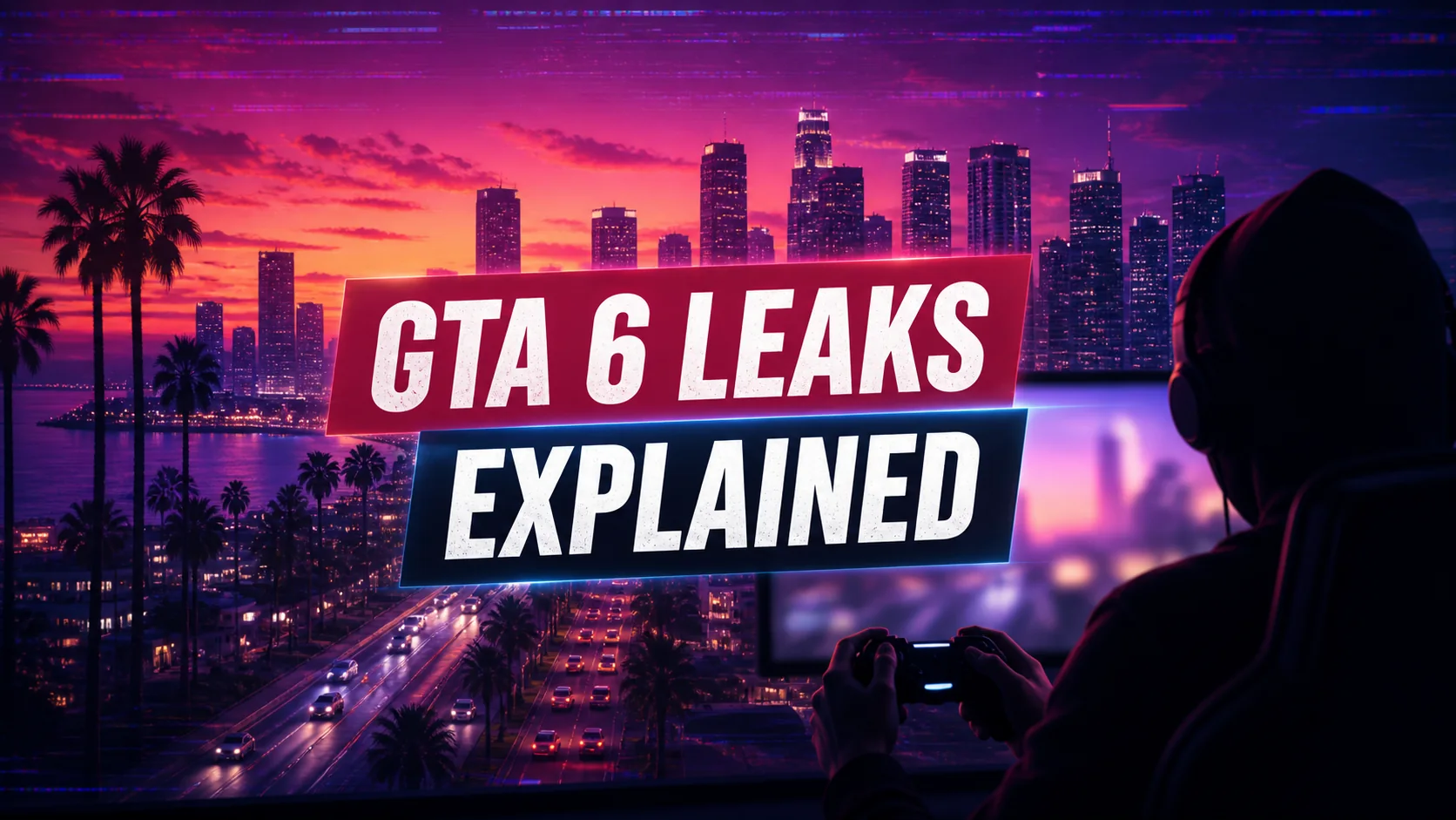 Editorial illustration for a report about alleged GTA 6 leaked gameplay footage